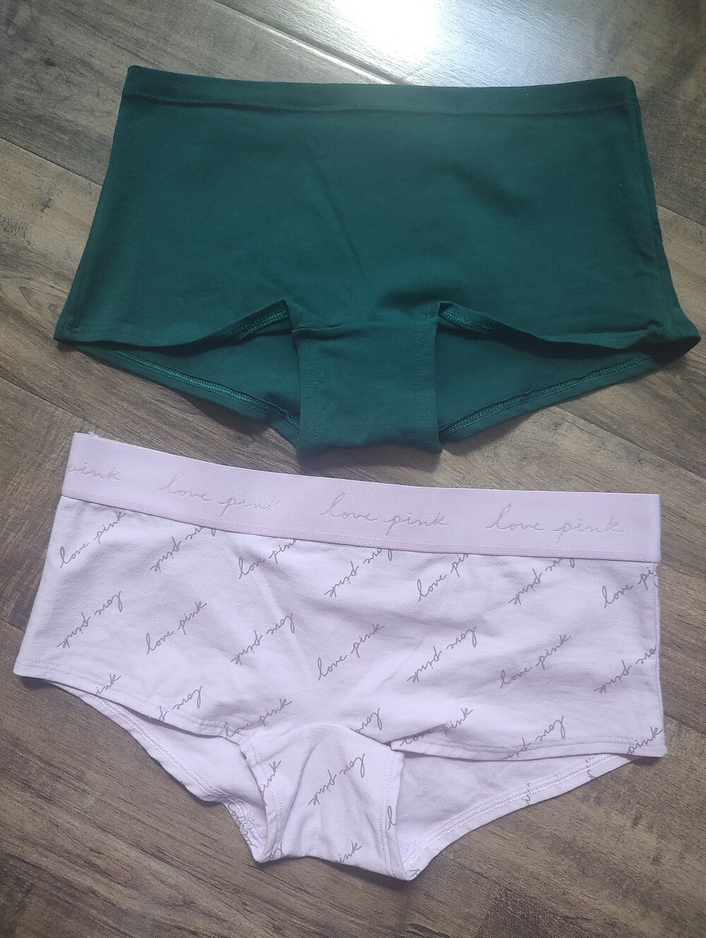 PINK Victoria's Secret Cotton Boyshorts in Dark Green & Lavender